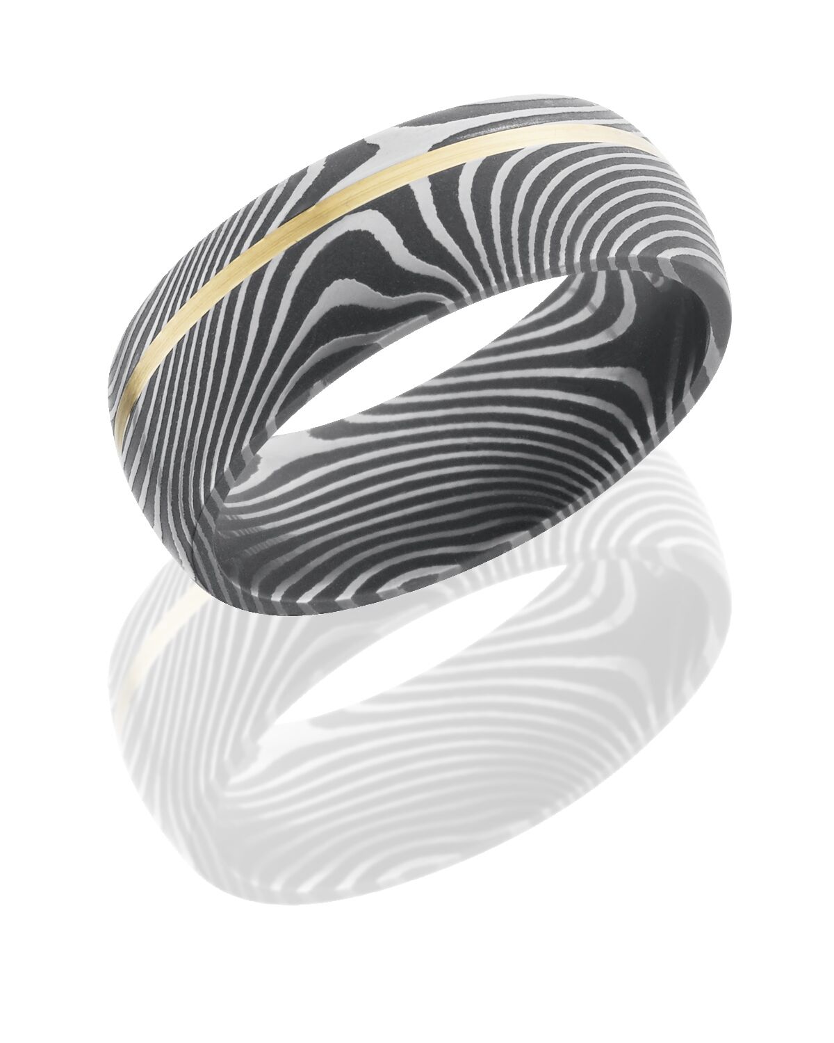 Damascus steel domed band with yellow gold inlay LB404