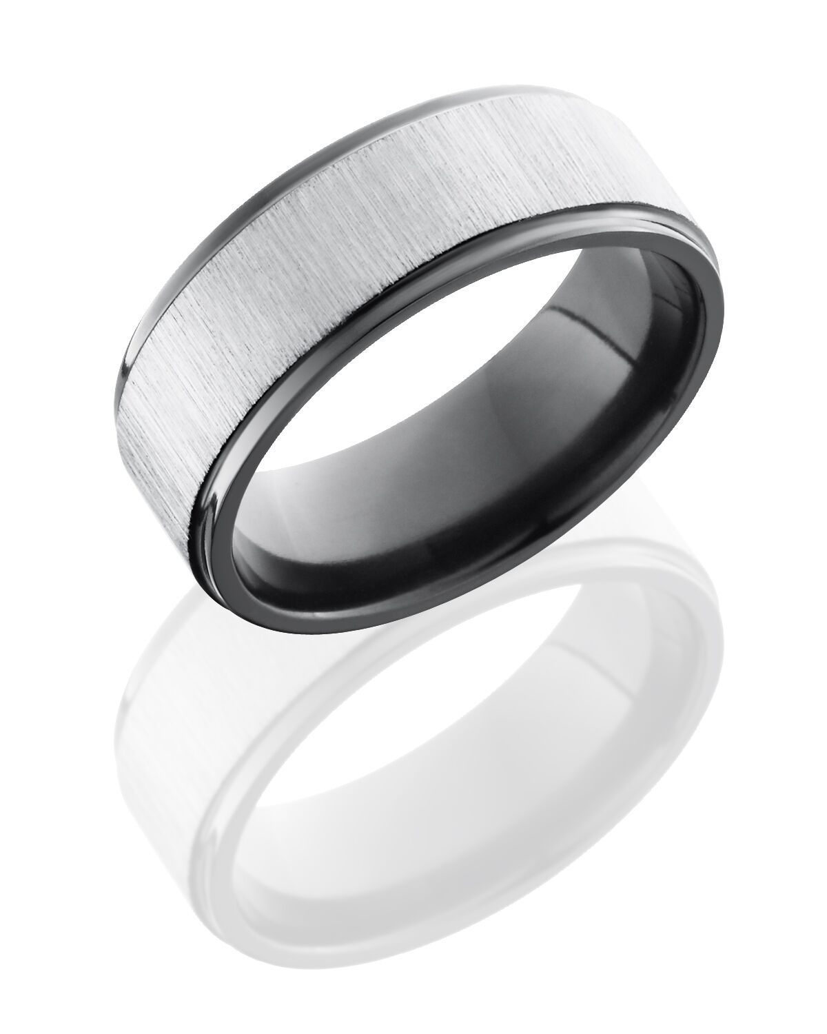 Zirconium band with grooved edges and cross satin finish LB804