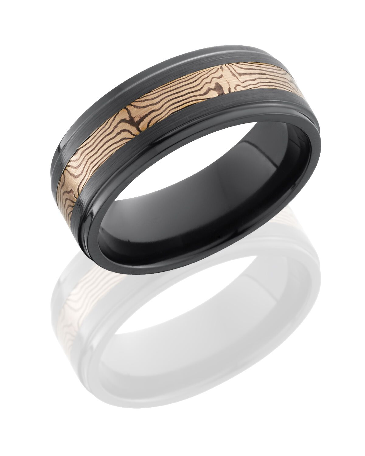 Zirconium band with rose gold and shokudo mokume inlay LB808
