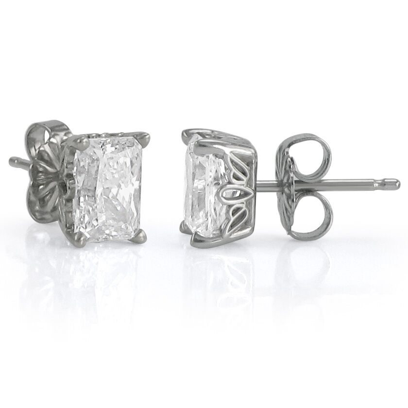 Scroll Style Earrings - Radiant or Emerald Cut