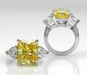 Stunning Custom Made Canary Yellow 3-Stone Ring