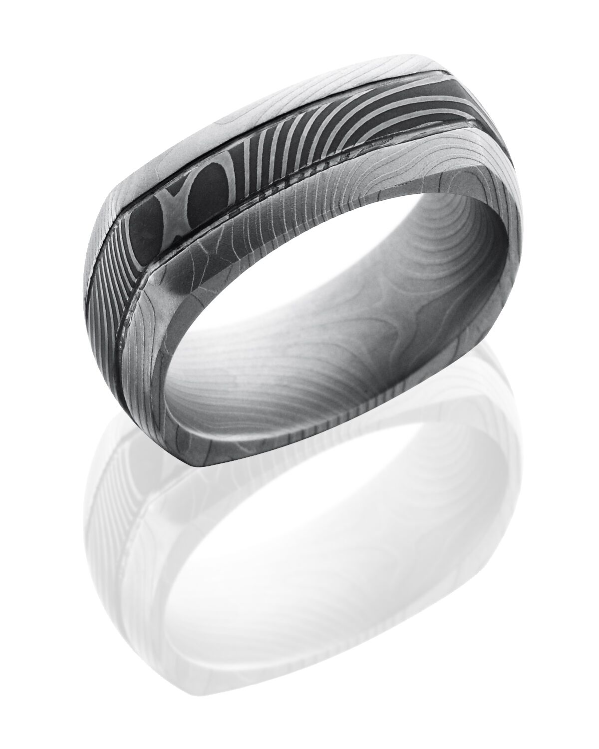 Damascus steel euro square band with two grooves LB40038