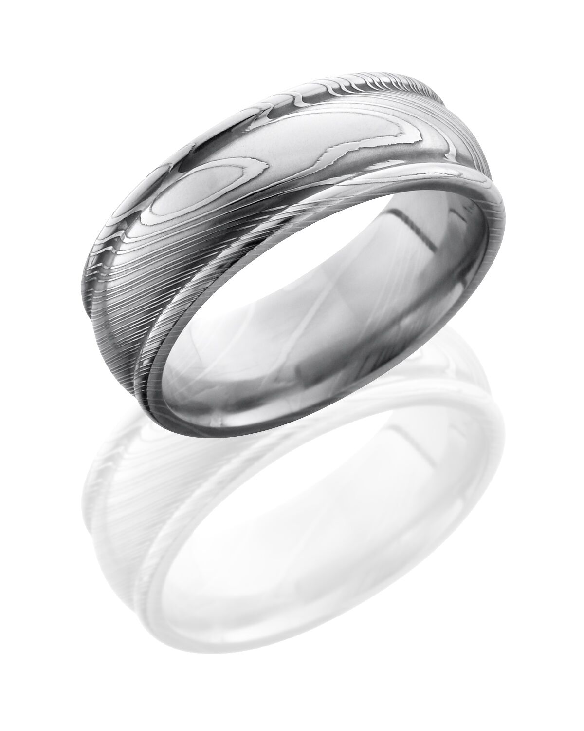 Damascus steel domed band with rounded edges LB411