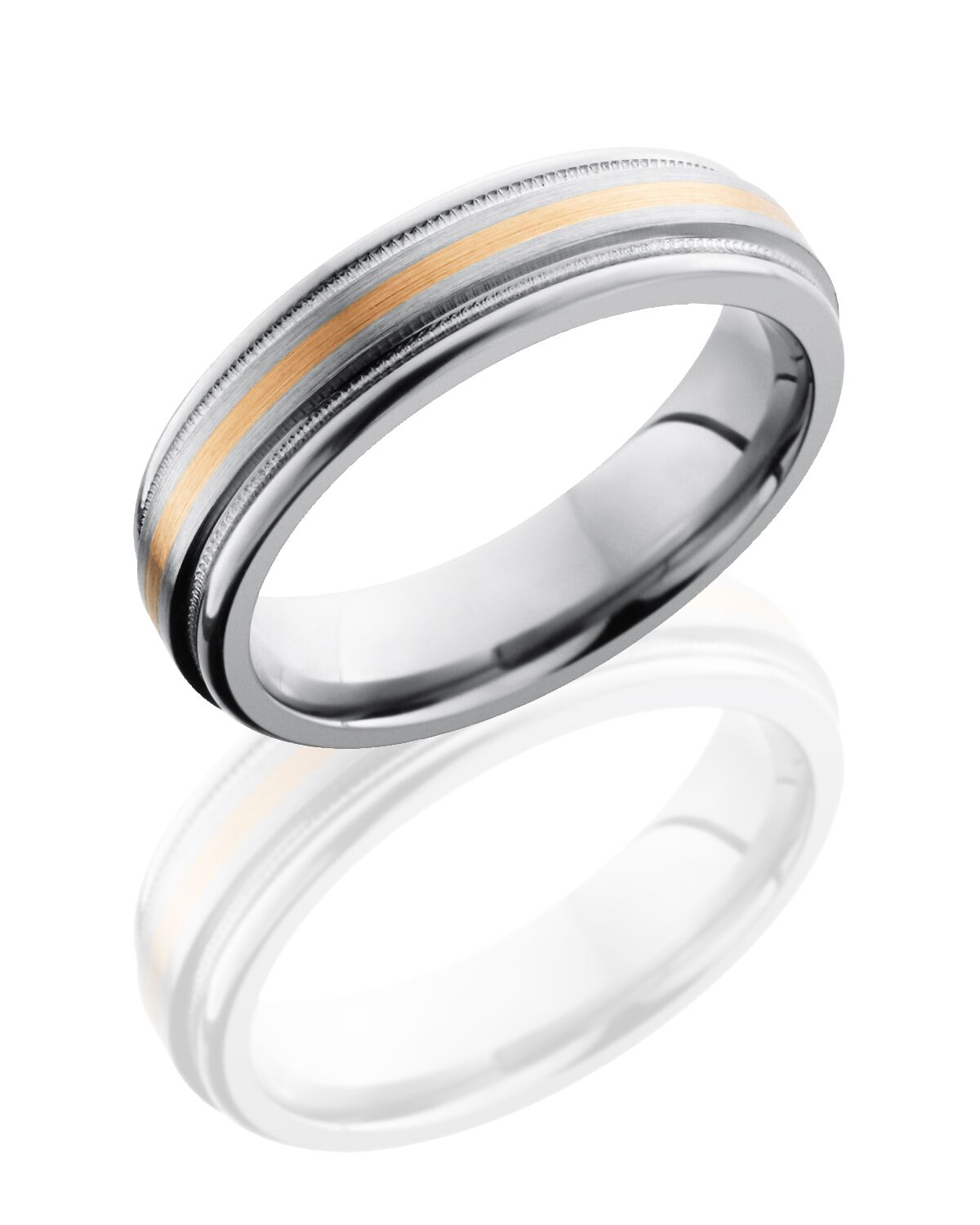 Titanium band with milgrain and rose gold inlay LB603
